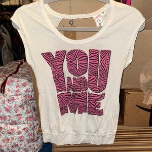 White T-Shirt with Pink Zebra Print